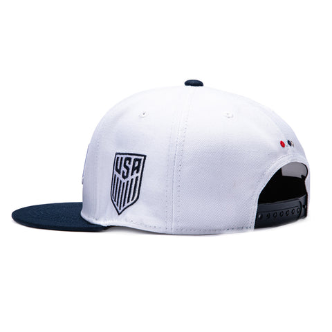 Fan Ink USA Soccer Old English Home Snapback Hat -  White, Navy Fan Ink