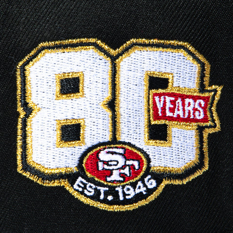 New Era 9Fifty A-Frame Black Dome San Francisco 49ers 80th Anniversary Patch Helmet Snapback Pre-Curved Hat - Black New Era