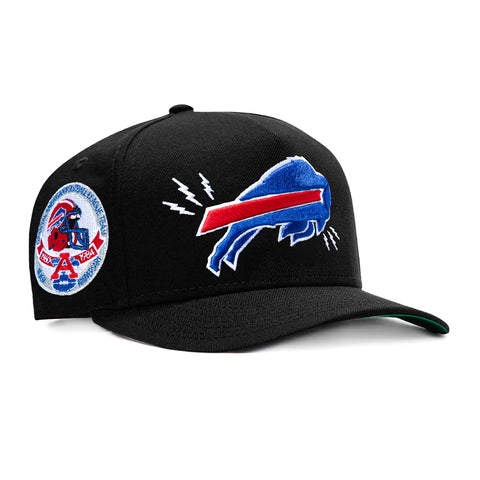 New Era 9Fifty A-Frame Black Dome Buffalo Bills AFC Silver Anniversary Patch Bolt Snapback Pre-Curved Hat - Black New Era