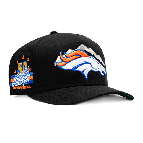New Era 9Fifty A-Frame Black Dome Denver Broncos 2015 Super Bowl Champions Patch Snapback Pre-Curved Hat - Black New Era