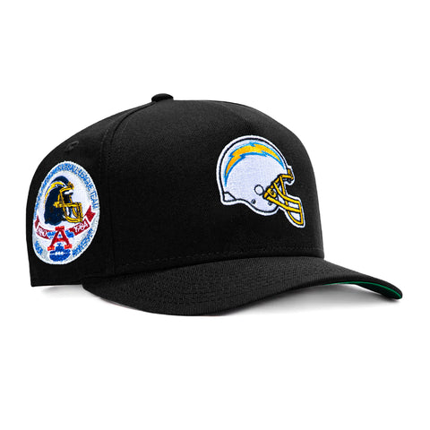 New Era 9Fifty A-Frame Black Dome Los Angeles Chargers AFC Silver Anniversary Patch Snapback Pre-Curved Hat - Black New Era