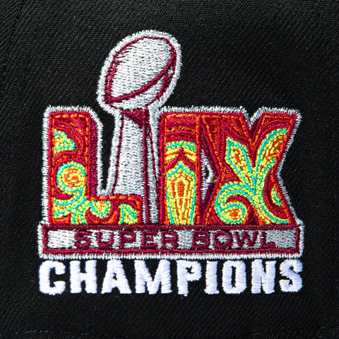 New Era 9Fifty A-Frame Black Dome Philadelphia Eagles 2025 Super Bowl Champions Patch Snapback Pre-Curved Hat - Black New Era
