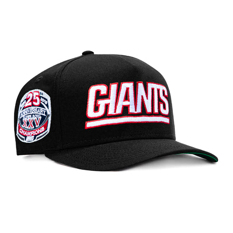 New Era 9Fifty A-Frame Black Dome New York Giants 25th Anniversary Champions Patch Word Snapback Pre-Curved Hat - Black New Era