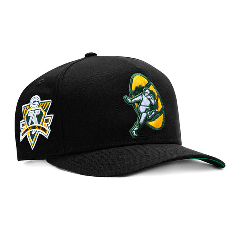 New Era 9Fifty A-Frame Black Dome Green Bay Packers 50th Anniversary Stadium Patch 1968 Snapback Pre-Curved Hat - Black New Era