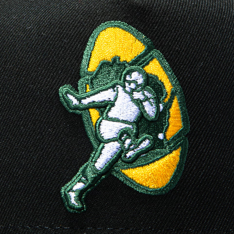 New Era 9Fifty A-Frame Black Dome Green Bay Packers 50th Anniversary Stadium Patch 1968 Snapback Pre-Curved Hat - Black New Era