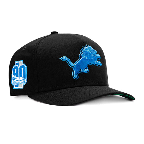 New Era 9Fifty A-Frame Black Dome Detroit Lions 90th Anniversary Patch Snapback Pre-Curved Hat - Black New Era