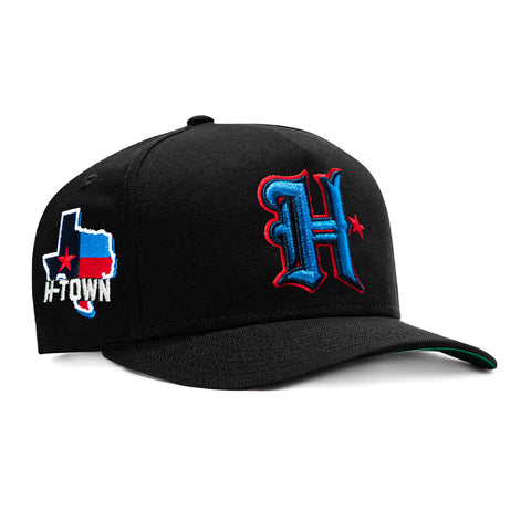 New Era 9Fifty A-Frame Black Dome Houston Texans H-Town Patch H Snapback Pre-Curved Hat - Black New Era