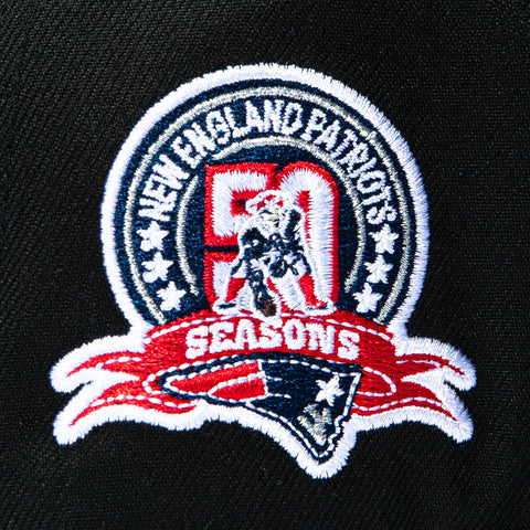 New Era 9Fifty A-Frame Black Dome New England Patriots 50th Anniversary Patch 1972 Snapback Pre-Curved Hat - Black New Era