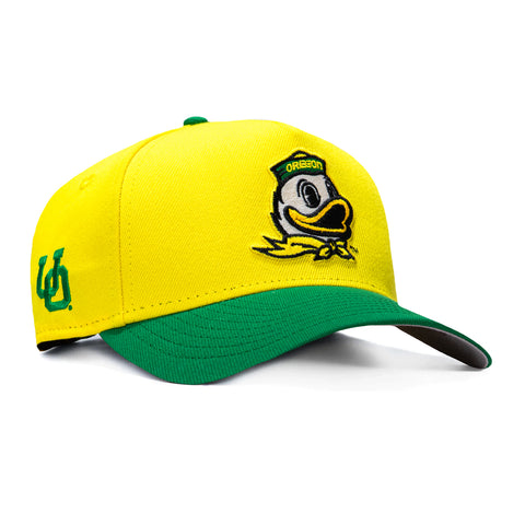 New Era 9Forty A-Frame Oregon Ducks Logo Patch Mascot Snapback Hat - Yellow, Kelly Green New Era