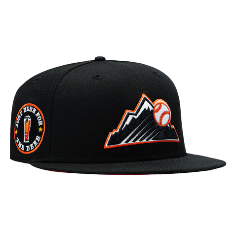 New Era 59Fifty Colorado Rockies Just Here For the Beer Patch Mountain Orange UV Glow in the Dark Hat - Black New Era