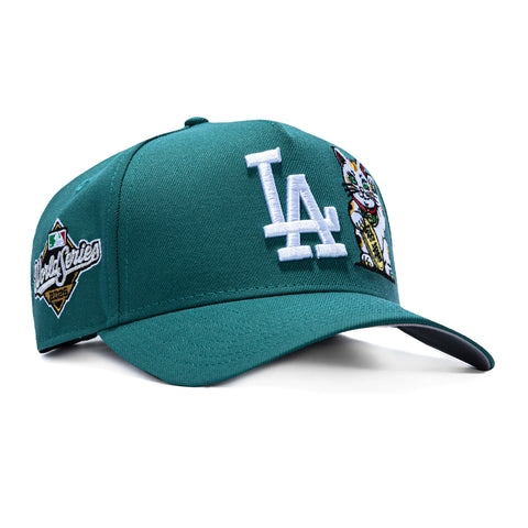 New Era 9Forty A-Frame Los Angeles Dodgers 2025 World Series Patch Lucky Cat Snapback Hat - Green New Era