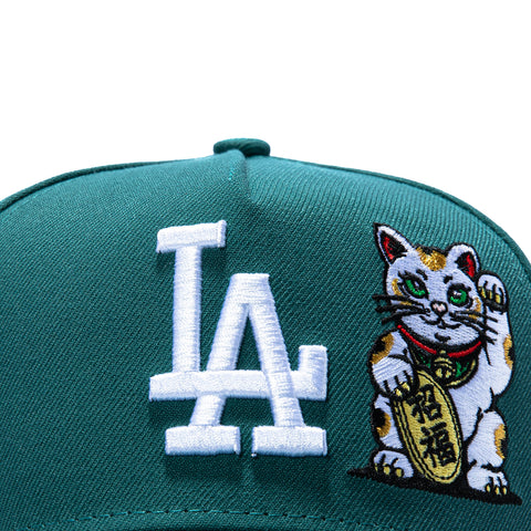 New Era 9Forty A-Frame Los Angeles Dodgers 2025 World Series Patch Lucky Cat Snapback Hat - Green New Era