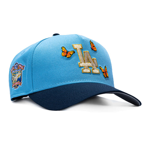 New Era 9Forty A-Frame Los Angeles Dodgers 40th Anniversary Patch Monarch Snapback Hat - Light Blue, Navy New Era