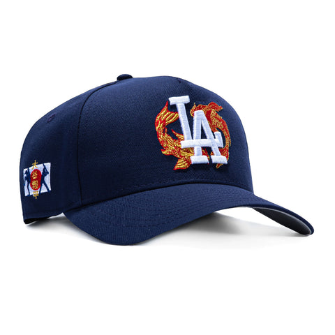 New Era 9Forty A-Frame Los Angeles Dodgers Ohtani Flag Patch Koi Fish Snapback Hat - Light Navy New Era