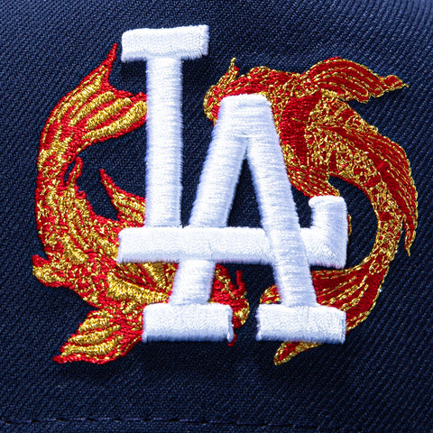 New Era 9Forty A-Frame Los Angeles Dodgers Ohtani Flag Patch Koi Fish Snapback Hat - Light Navy New Era