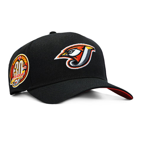 New Era 9Forty A-Frame Toronto Blue Jays 30th Anniversary Patch 2004 Orange UV Glow in the Dark Snapback Hat - Black New Era