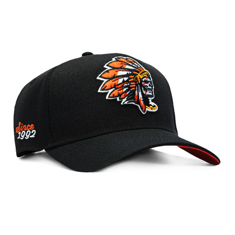 New Era 9Forty A-Frame Hat Club Skull Chief Since 1992 Patch Orange UV Glow in the Dark Snapback Hat - Black New Era