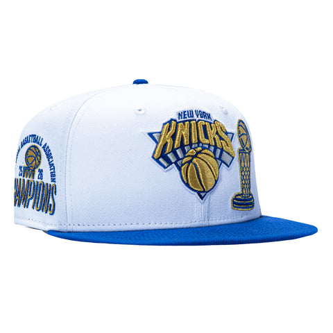 New Era 9Fifty New York Knicks 2026 NBA Champions Patch Ring Ceremony Trophy Snapback Hat - White, Royal New Era
