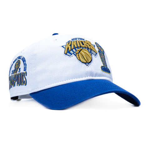 New Era 9Twenty New York Knicks 2026 NBA Champions Patch Ring Ceremony Trophy Strapback Hat - White, Royal New Era