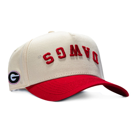 No Rivals Georgia Bulldogs Logo Patch Snapback Upside Down Hat - Stone, Red No Rivals