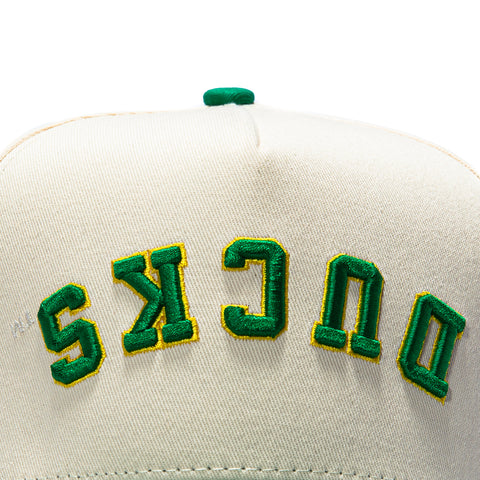 No Rivals Oregon Ducks Logo Patch Snapback Upside Down Hat - Stone, Green No Rivals