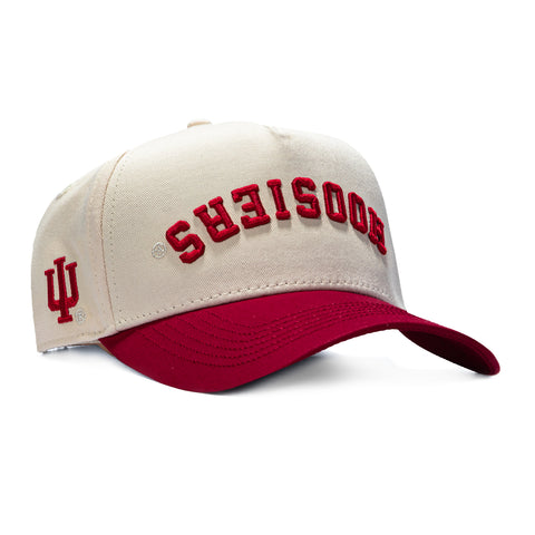 No Rivals Indiana Hoosiers Logo Patch Snapback Upside Down Hat - Stone, Red No Rivals