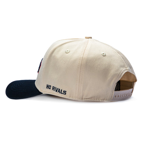 No Rivals UConn Huskies Logo Patch Snapback Upside Down Hat - Stone, Navy No Rivals