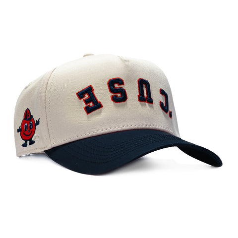 No Rivals Syracuse Orange Logo Patch Snapback Upside Down Hat - Stone, Navy No Rivals