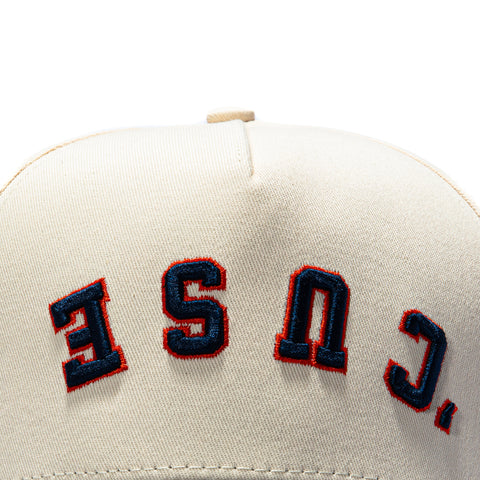 No Rivals Syracuse Orange Logo Patch Snapback Upside Down Hat - Stone, Navy No Rivals