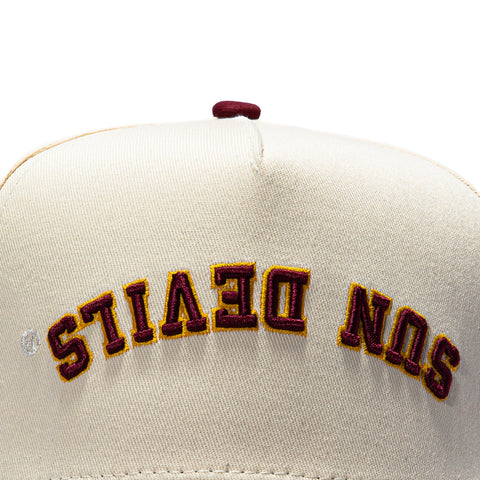 No Rivals Arizona State University Sparky Patch Snapback Upside Down Hat - Stone, Maroon No Rivals