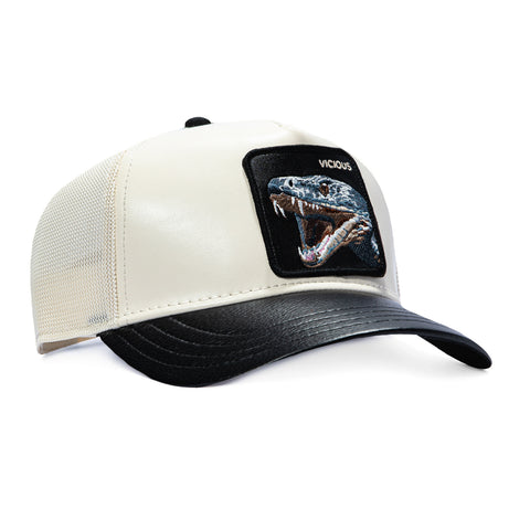 Goorin Bros Snake Vicious Faux Leather Adjustable Snapback Trucker Hat - Stone, Black Goorin Bros
