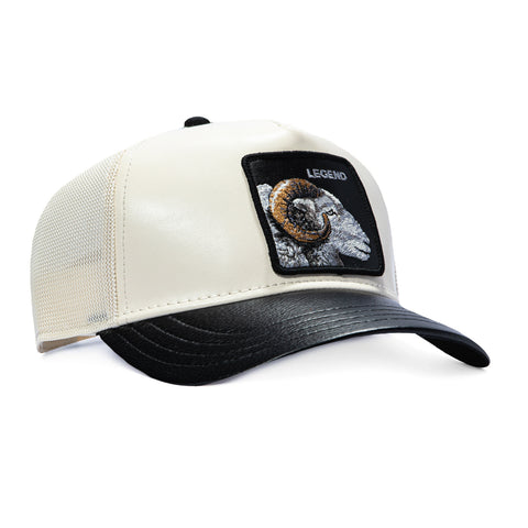 Goorin Bros Ram Legend Faux Leather Adjustable Snapback Trucker Hat - Stone, Black Goorin Bros