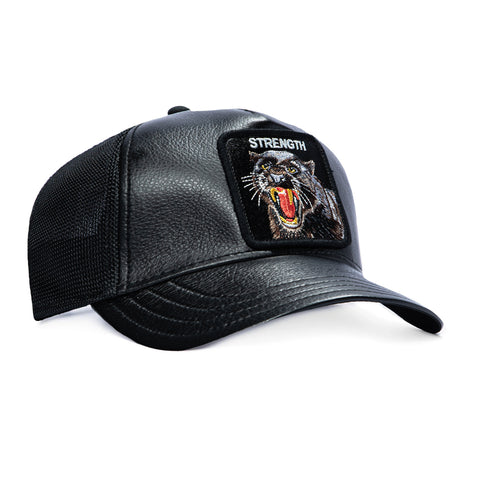 Goorin Bros Panther Strength Faux Leather Adjustable Snapback Trucker Hat - Black Goorin Bros
