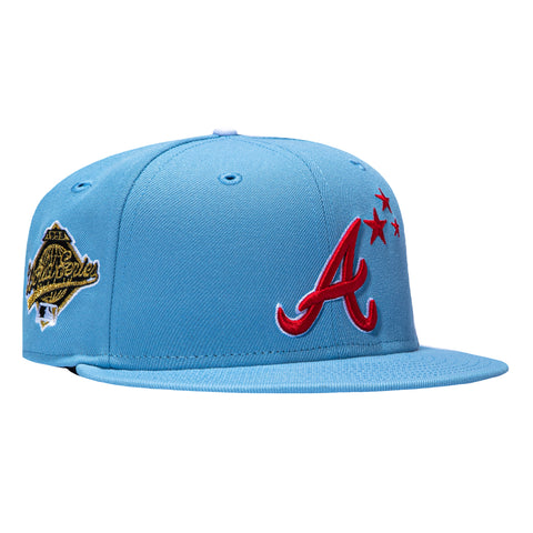 New Era 59Fifty Atlanta Braves 1995 World Series Patch Stars Hat - Light Blue, Red New Era