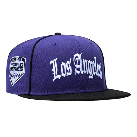 New Era 59Fifty Los Angeles Dodgers 2018 World Series Patch Old English Hat - Purple, Black New Era