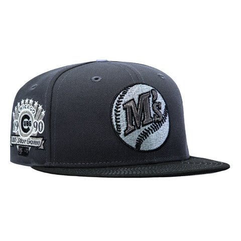 New Era 59Fifty Seattle Mariners 1990 All Star Game Patch Logo Hat - Graphite, Black New Era