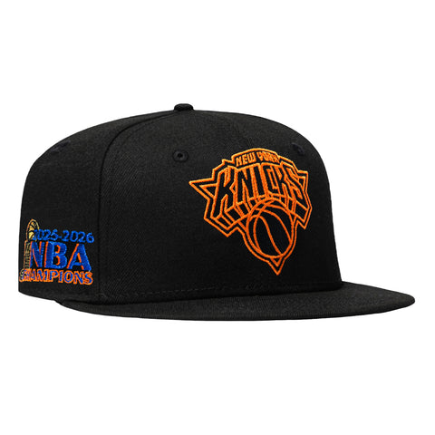 New Era 59Fifty New York Knicks 2026 NBA Champions Patch Neon Hat - Black, Light Orange New Era