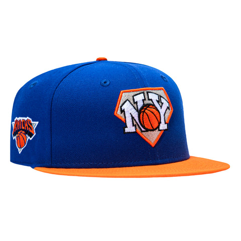 New Era 59Fifty New York Knicks Logo Patch NY Hat - Royal, Orange New Era
