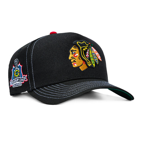 New Era 9Forty A-Frame Chicago Blackhawks 2010 Stanley Cup Champions Patch Snapback Contrast Stitch Hat - Black
