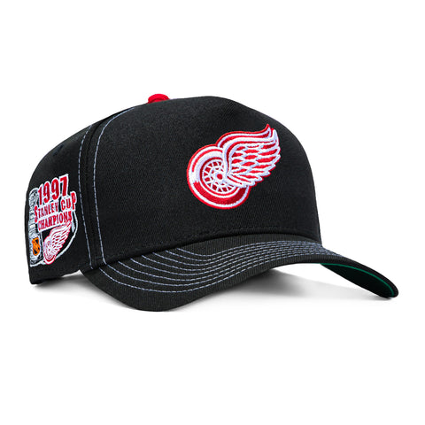 New Era 9Forty A-Frame Detroit Red Wings 1997 Stanley Cup Champions Patch Snapback Contrast Stitch Hat - Black