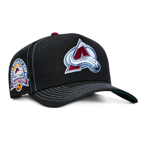 New Era 9Forty A-Frame Colorado Avalanche 1996 Stanley Cup Champions Patch Snapback Contrast Stitch Hat - Black