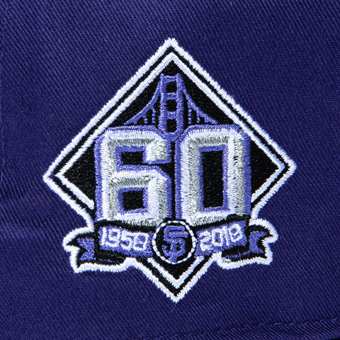 New Era 19Twenty San Jose Giants 60th Anniversary Patch Snapback Pre-Curved Hat - Purple, Black, Metallic Silver New Era