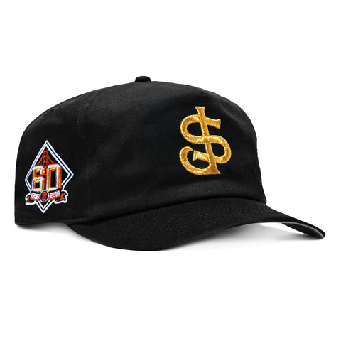 New Era 19Twenty San Jose Giants 60th Anniversary Patch Snapback Pre-Curved Hat - Black, Metallic Gold New Era