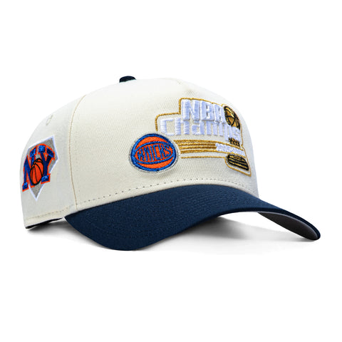 New Era 9Forty A-Frame New York Knicks NY Logo Patch 2026 NBA Champions Snapback Hat - Cream, Navy New Era