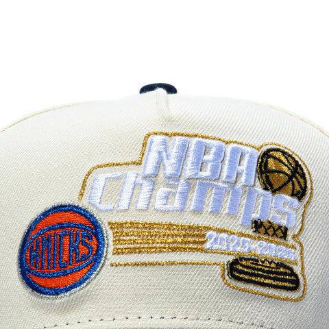 New Era 9Forty A-Frame New York Knicks NY Logo Patch 2026 NBA Champions Snapback Hat - Cream, Navy New Era