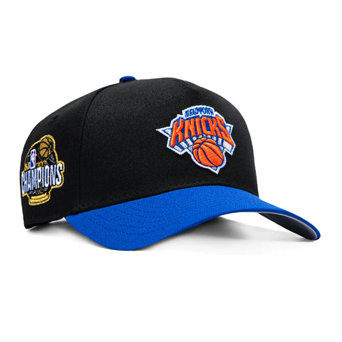 New Era 9Forty A-Frame New York Knicks 2026 NBA Champions Patch Snapback Hat - Black, Royal New Era