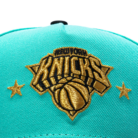 New Era 9Forty A-Frame New York Knicks 2026 NBA Champions Patch Star Snapback Hat - Mint, Black, Metallic Gold New Era