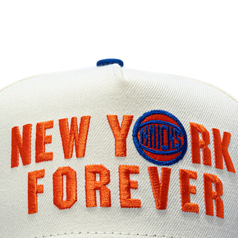 New Era 9Forty A-Frame New York Knicks 2026 NBA Champions Patch New York Forever Snapback Hat - Cream, Royal New Era