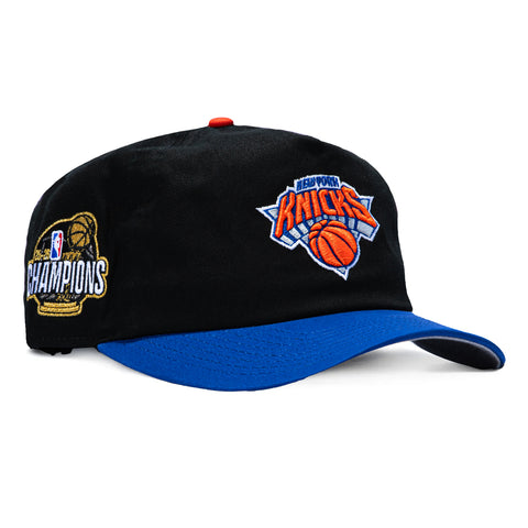 New Era 19Twenty New York Knicks 2026 NBA Champions Patch Snapback Pre-Curved Hat - Black, Royal New Era