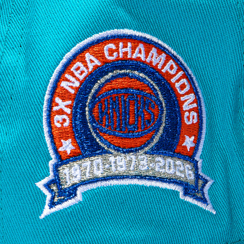 New Era 19Twenty New York Knicks 3x NBA Champions Patch NYK Snapback Pre-Curved Hat - Teal, Royal New Era